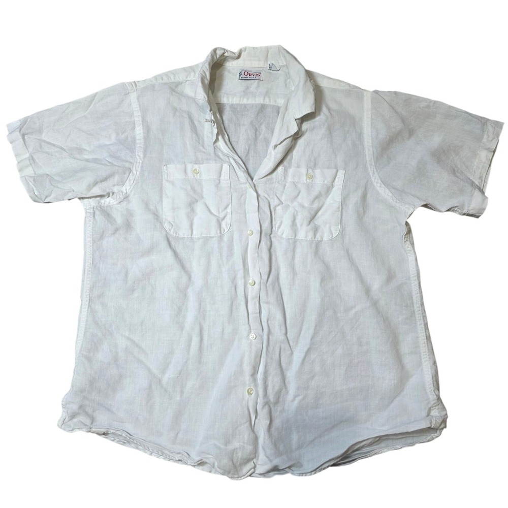 VTG Orvis Womens Shirt Button Down Short Sleeve White Ramie Cotton Size‎ 18
